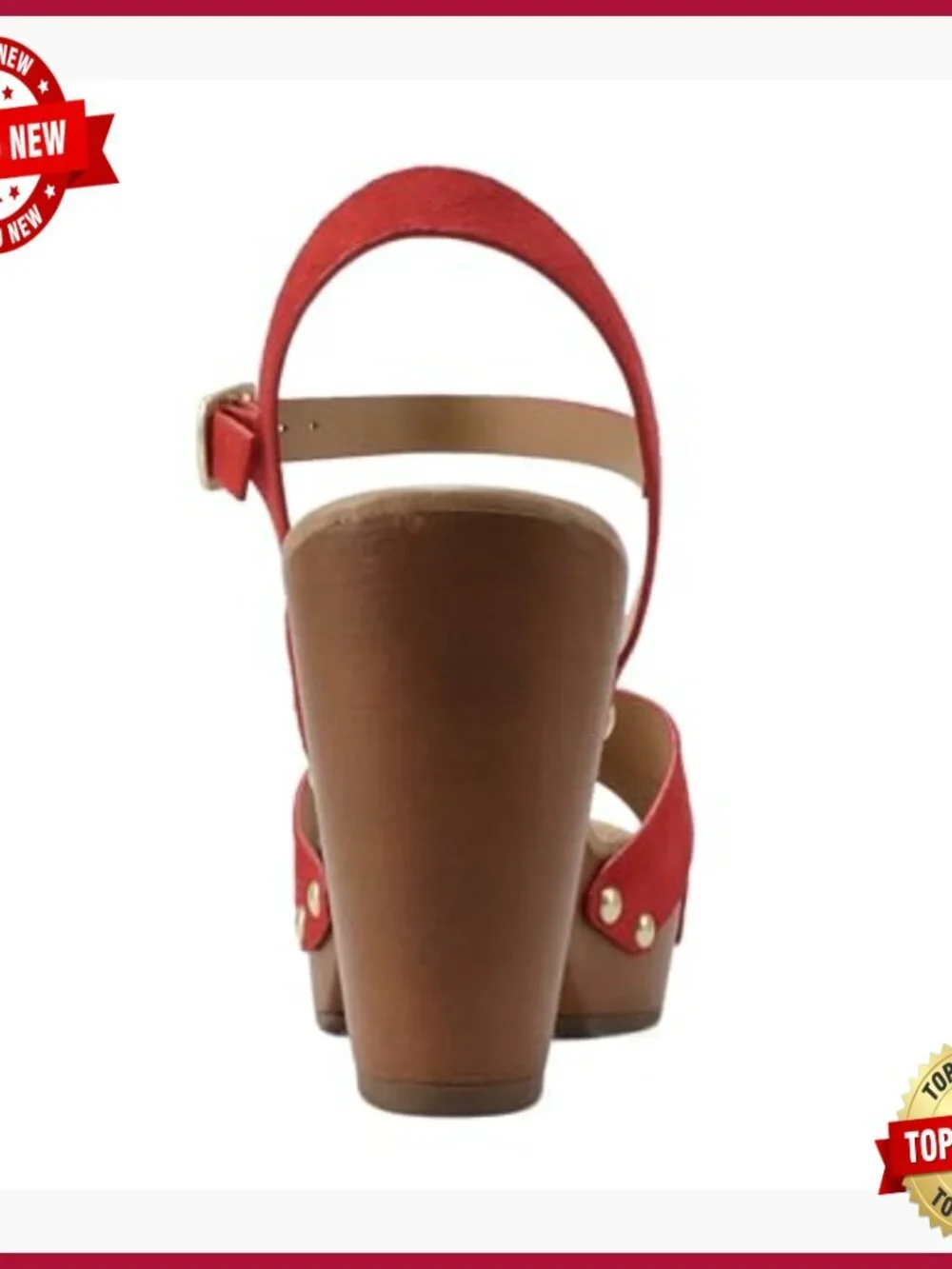 Chunky Platform Block Heel Sandals with Ankle Strap and Studs